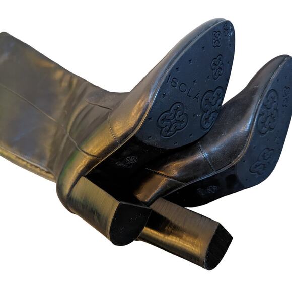 Isola Women's Black Leather Tall Riding Heeled Boots Size 7.5 - Picture 6 of 7